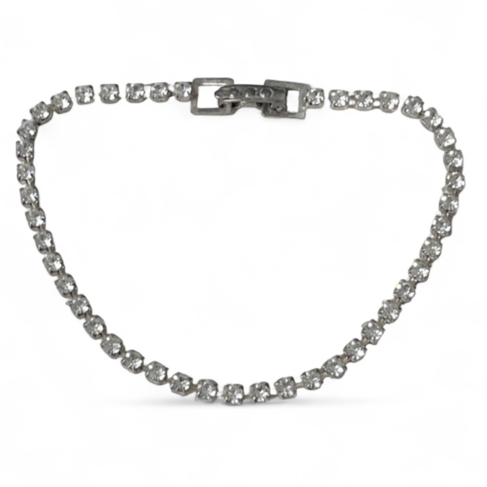 Vintage silver tone dainty rhinestone sparkle bracelet 7”